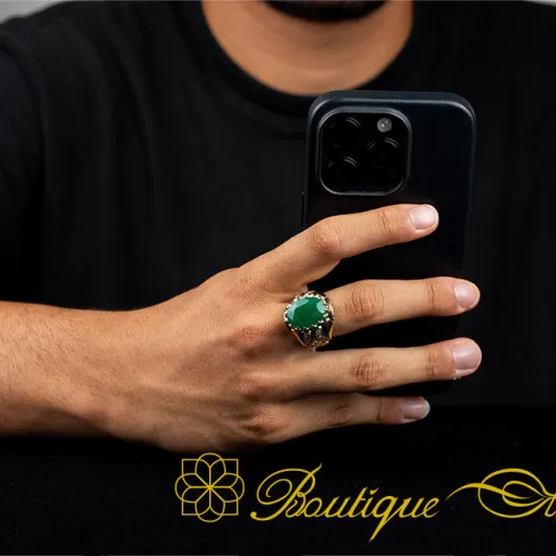 Emerald Oval Gilded Oxidized Silver Ring