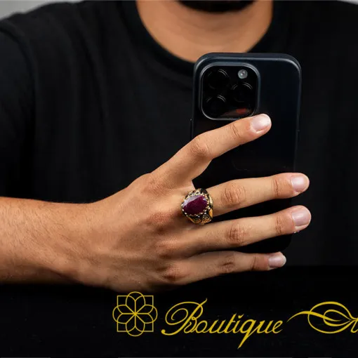 Ruby Oval Gilded Oxidized Silver Ring