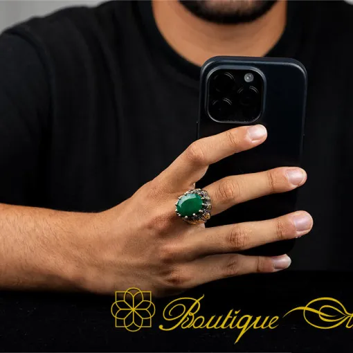 Emerald Oval Gold Plated Oxidized Ring