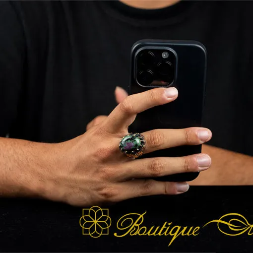 Ruby Zoisite Oval Gold Plated Oxidized Ring