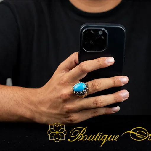 Turquoise Feroza Oval Gold Plated Oxidized Ring