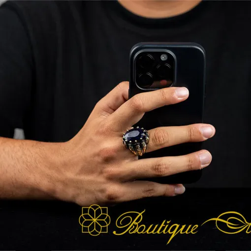 Sapphire Oval Gold Plated Oxidized Ring