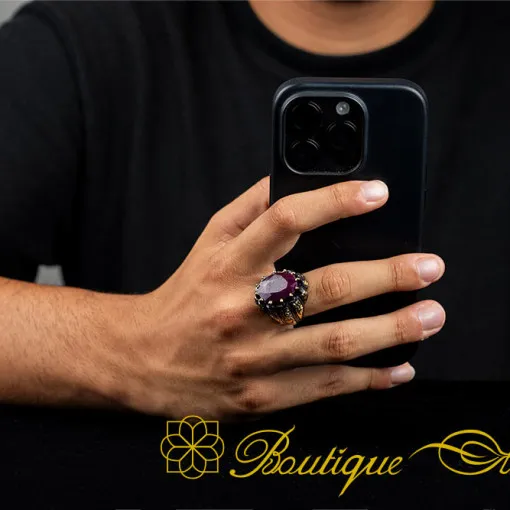 Ruby Oval Gold Plated Oxidized Ring
