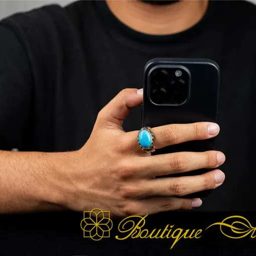 Turquoise Feroza Elegant Gilded Oxidized Ring