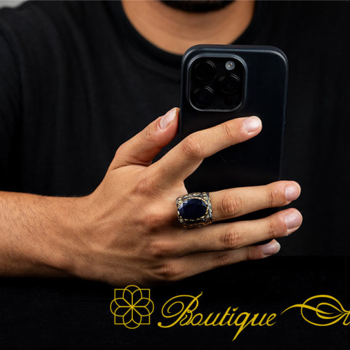 Sapphire Rectangle Gold Plated Oxidized Ring