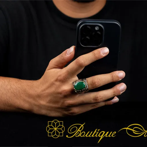 Emerald Rectangle Gold Plated Oxidized Ring