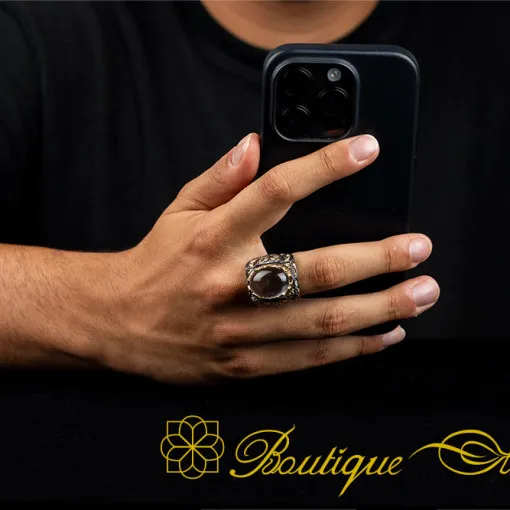 Dur Al Najaf Rectangle Gold Plated Oxidized Ring