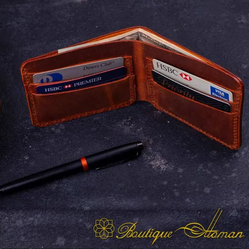 Genuine Leather Camel Bifold Wallet