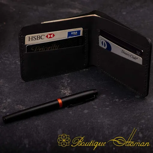 Genuine Leather Black Bifold Wallet