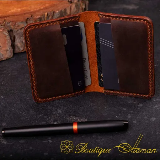 Genuine Leather Camel Double Side Card Holder