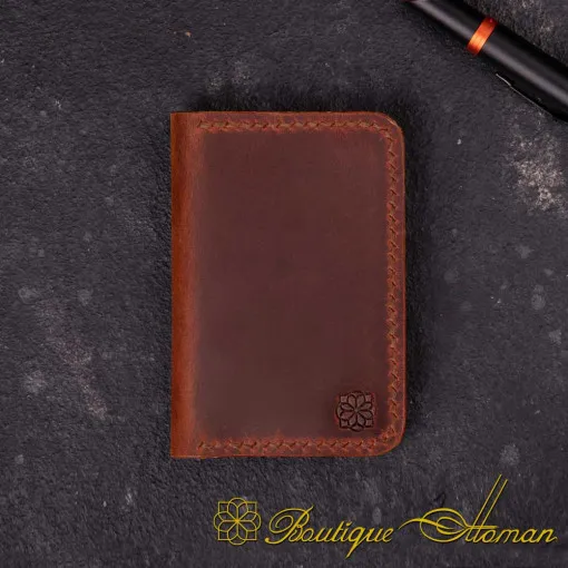 Genuine Leather Camel Double Side Card Holder
