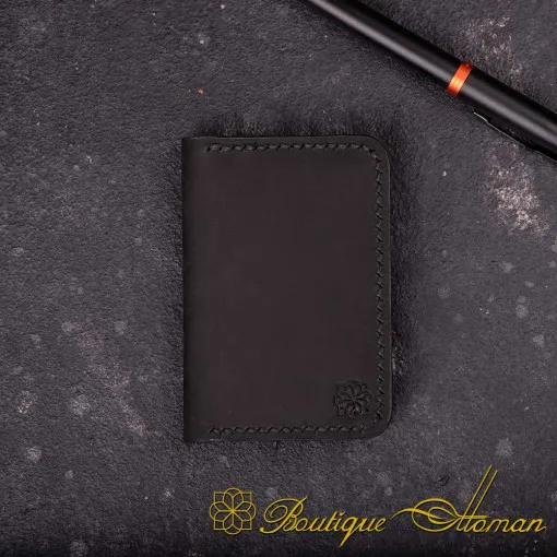 Genuine Leather Black Double Side Card Holder