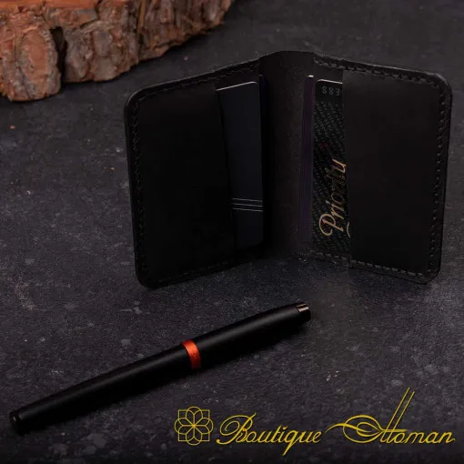 Genuine Leather Black Double Side Card Holder