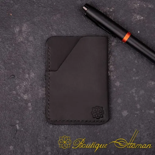 Mini Genuine Leather Black Card Holder