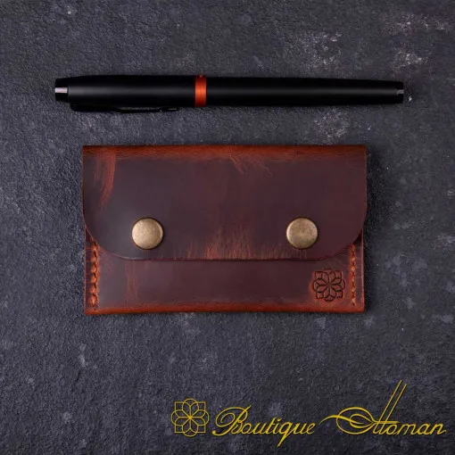 Genuine Leather Camel Snap On Card Holder