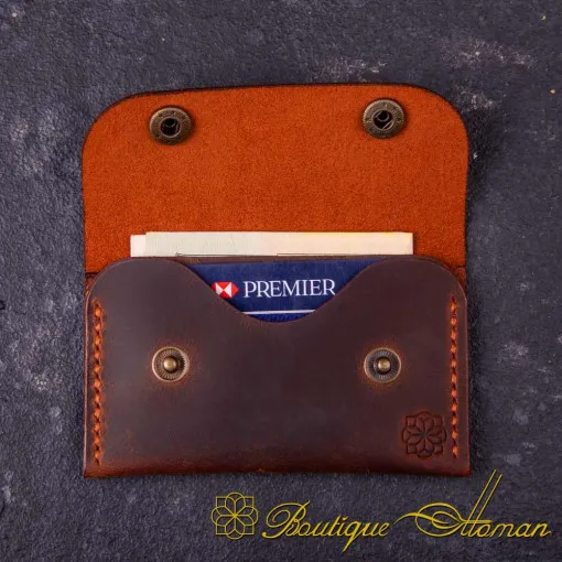 Genuine Leather Camel Snap On Card Holder
