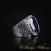 Dark Blue Sapphire Brushed Silver Ring