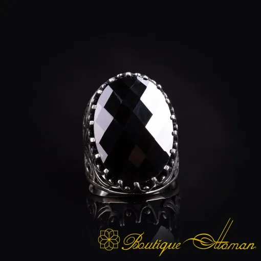 Big Size Black Zircon Oval Silver Classic Ring