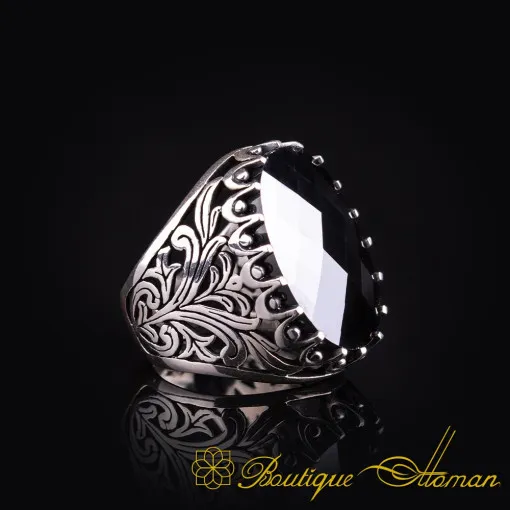 Big Size Black Zircon Oval Silver Classic Ring