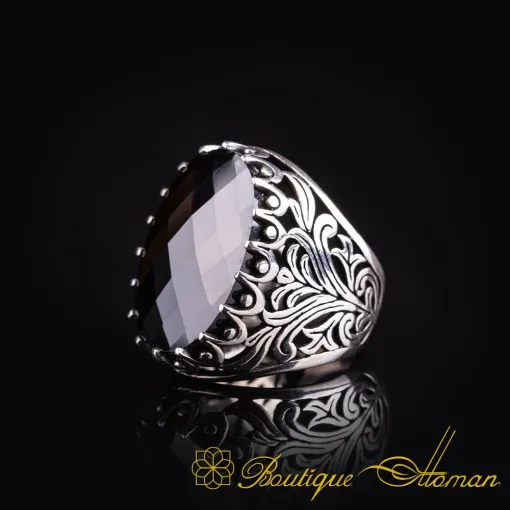 Big Size Black Zircon Oval Silver Classic Ring