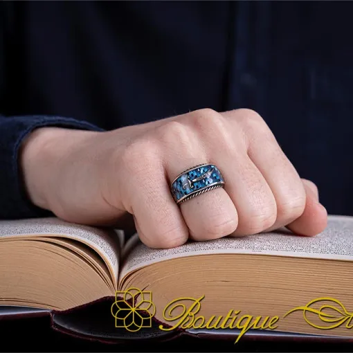 Zulfikar Sword Ice Blue Carbon Silver Ring