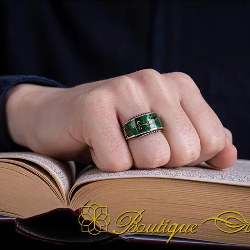 Zulfikar Sword Green Carbon Silver Ring