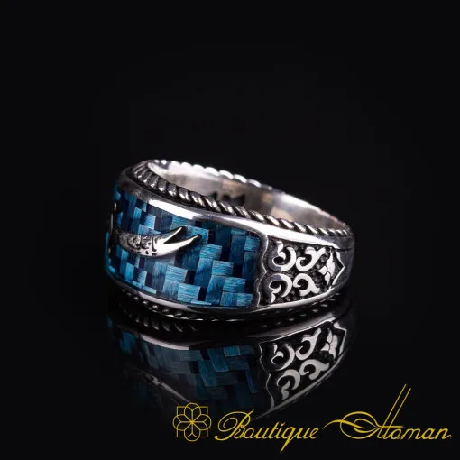 Zulfikar Sword Ice Blue Carbon Silver Ring