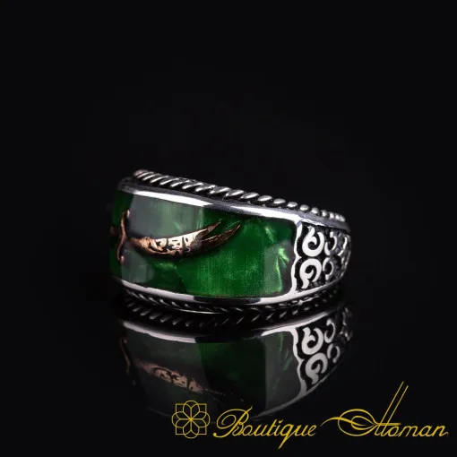 Zulfikar Sword Green Carbon Silver Ring