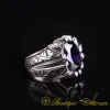 Oval Amethyst Zircon Hand Engraved Silver Ring