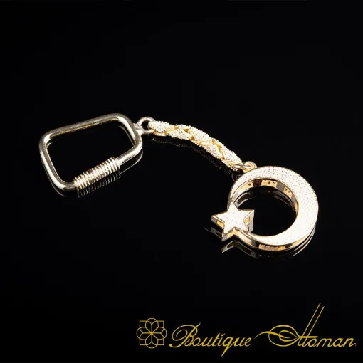 Crescent Star Special Gold Plated Silver Keychain No:1