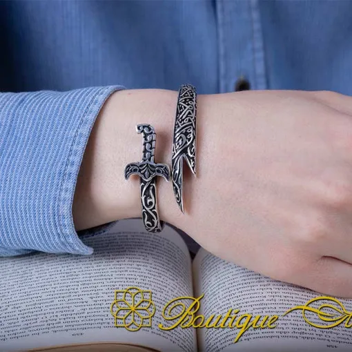 Sword Islamic Adjustable Silver Cuff Bracelet No:2