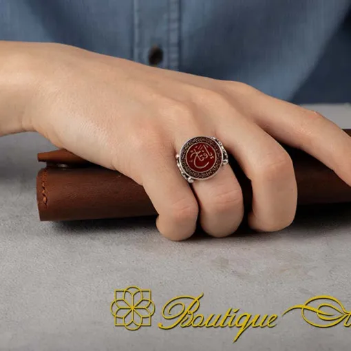 Al-Fattah Red Yemeni Aqeeq Silver Filigree Women Ring