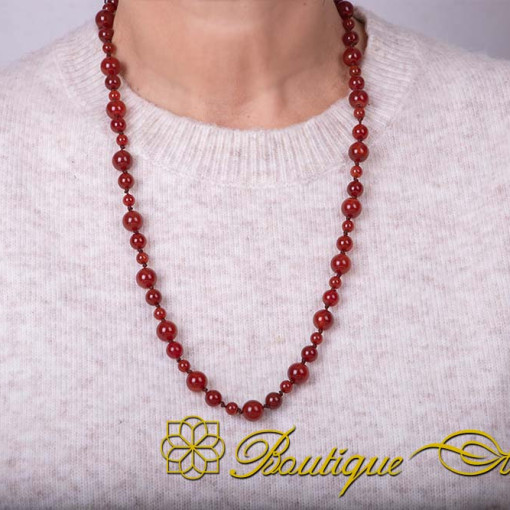 Red Yemeni Aqeeq Mixed Beaded Adjustable Unisex Necklace