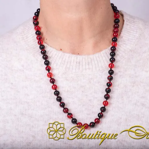 Red Amber Beaded Adjustable Unisex Necklace