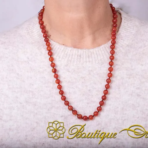 Red Yemeni Aqeeq Beaded Adjustable Unisex Necklace