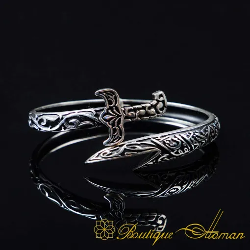 Sword Islamic Adjustable Silver Cuff Bracelet No:2
