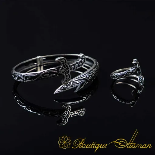 Zulfikar Sword Islamic Silver Adjustable Bracelet & Ring Set