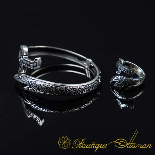 Zulfikar Sword Islamic Silver Adjustable Bracelet & Ring Set