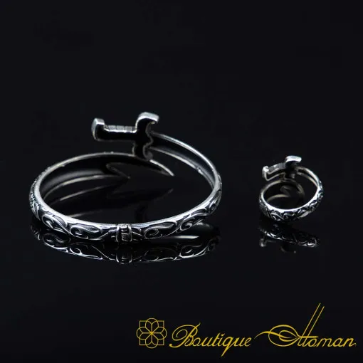 Zulfikar Sword Islamic Silver Adjustable Bracelet & Ring Set