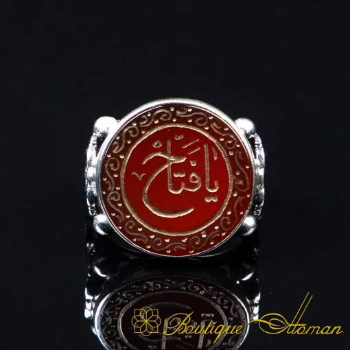 Al-Fattah Red Yemeni Aqeeq Silver Filigree Women Ring