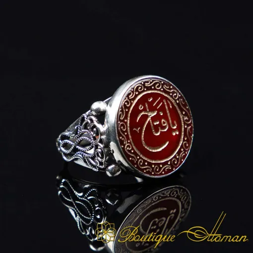 Al-Fattah Red Yemeni Aqeeq Silver Filigree Women Ring