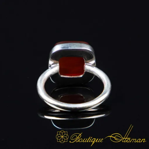 Red Yemeni Aqeeq Square Minimalist Women Ring