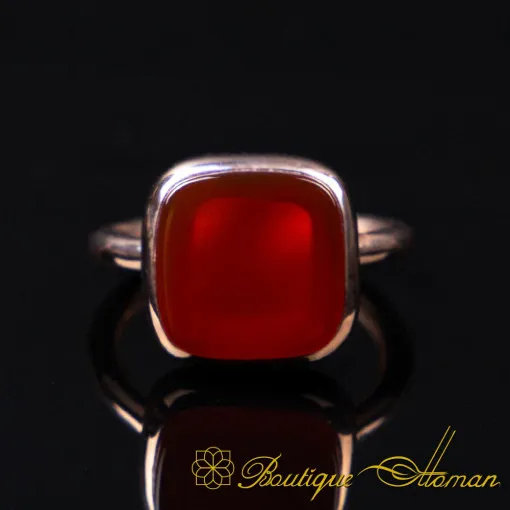 Red Yemeni Aqeeq Square Minimalist Women Ring (Rose Gold Plated)