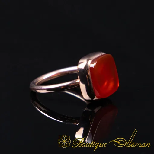 Red Yemeni Aqeeq Square Minimalist Women Ring (Rose Gold Plated)