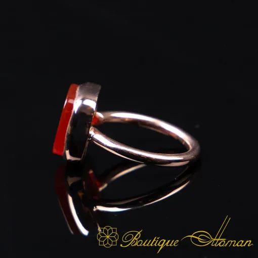 Red Yemeni Aqeeq Square Minimalist Women Ring (Rose Gold Plated)