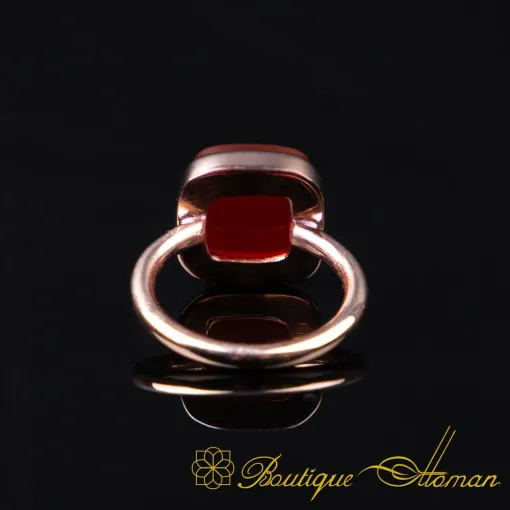Red Yemeni Aqeeq Square Minimalist Women Ring (Rose Gold Plated)