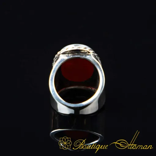 Surah Al Fatiha Red Yemeni Aqeeq Plain Band Pinky Finger Silver Ring
