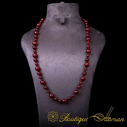 Red Yemeni Aqeeq Mixed Beaded Adjustable Unisex Necklace