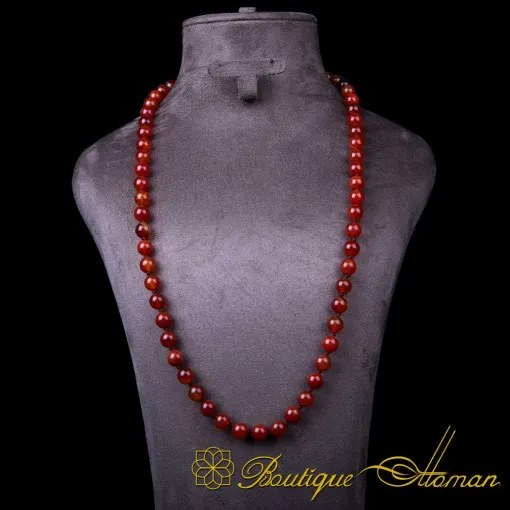 Red Yemeni Aqeeq Beaded Adjustable Unisex Necklace