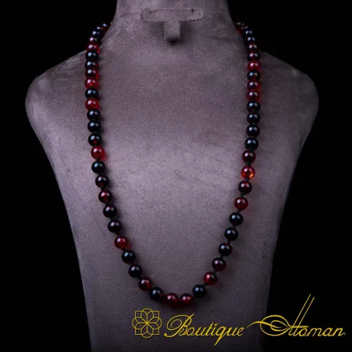 Red Amber Beaded Adjustable Unisex Necklace